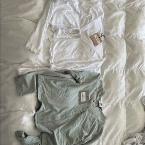 White and Green Button-Up Tops